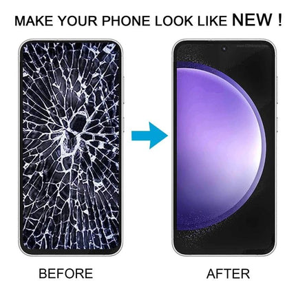 Samsung Galaxy S23 FE screen for everyday mobile tasks - before cracked display and after replaced 6.43-inch LCD touchscreen assembly