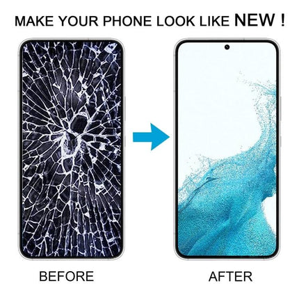 Keeps Your Samsung Galaxy S22 Ready for Daily Use replacement LCD and digitizer assembly showing cracked before and restored after screen