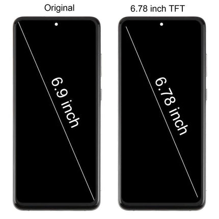 Galaxy S20 Ultra Replacement Screen for Everyday Repairs - pair of replacement displays showing 6.9 inch original and 6.78 inch TFT options