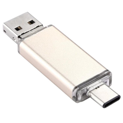Compact USB Drive for Storing Everyday Files on Devices - slim gold USB-A to USB-C plug and play flash drive for phones and laptops
