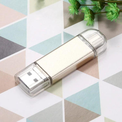 Compact USB Drive for Storing Everyday Files on Devices — compact gold USB flash drive with clear caps on patterned background