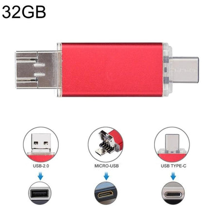 A Compact 32GB USB Drive for Daily File Transfers on Devices - red dual USB-A/Micro/Type-C plug-and-play flash drive