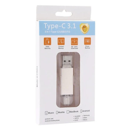 Versatile Flash Drive for Everyday Data Storage and Travel — white Type-C 3.1 USB flash drive in retail packaging