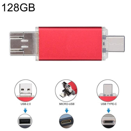 Versatile Flash Drive for Everyday Data Storage and Travel – red 128GB dual USB, Micro-USB and USB-C for phones, tablets, laptops