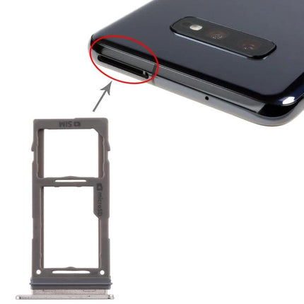 Samsung Galaxy S10 Series SIM and SD Card Tray for Daily Phone Use - replacement tray shown beside phone with tray slot