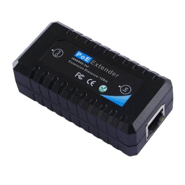 Plug and Play POE Extender for IP Cameras and Network Devices - black 10/100M POE distance extender for home and office security
