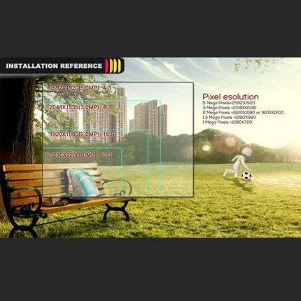 Surveillance IP Camera for Home Security with Night Vision showing pixel resolution and installation reference in park scene