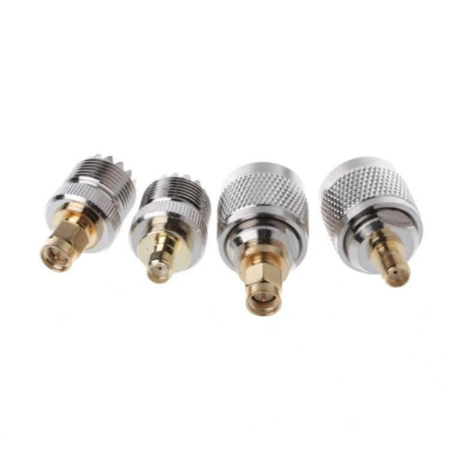 4-Piece RF Adapter Set for PL259 to SMA Connectors - brass and nickel PL259 to SMA adapters for amateur radio and antenna testing