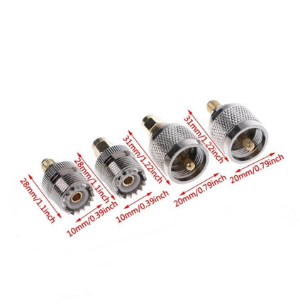 4-Piece RF Adapter Set for PL259 to SMA Connectors brass adapters for PL259 to SMA conversions in amateur radio setups