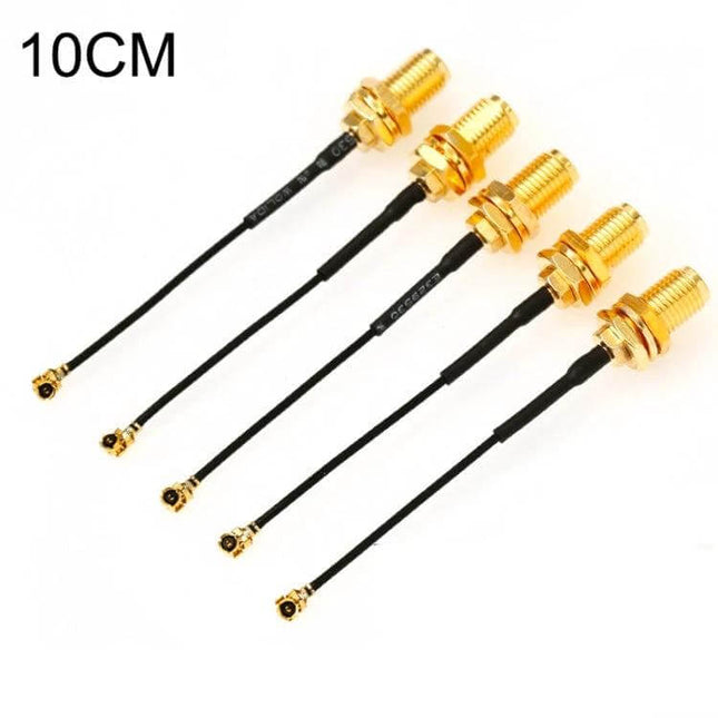 Set of 5 UFL to SMA Female Adapter Cables, 10cm Length - five RG178 UFL to SMA female adapter cables for connecting antennas to WiFi modules and drones