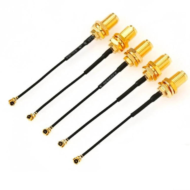 Set of 5 UFL to SMA Female Adapter Cables, 10cm Length - five RG178 coax adapter cables with UFL to SMA female connectors for antennas