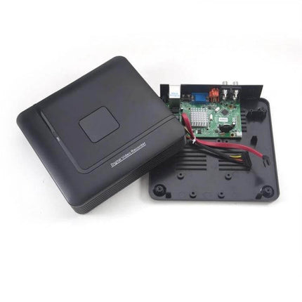 AHD Digital Video Recorder for Easy Remote Surveillance black DVR unit with opened casing showing internal circuit board and cables