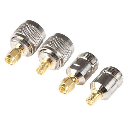 SMA to N RF Coaxial Adapter for Antenna and Radio Connections - four connector combinations, brass contacts, nickel-plated housing, compact RF adapter set