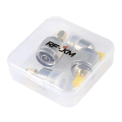 SMA to N RF Coaxial Adapter for Antenna and Radio Connections compact 4-in-1 connector kit in clear storage case