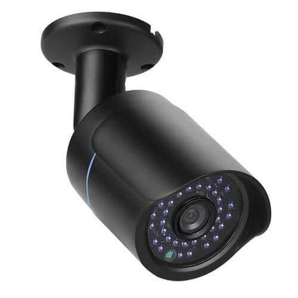 Bullet Outdoor Security Camera Kit with DVR and Night Vision - black bullet camera with night vision LEDs and mounting bracket for outdoor surveillance