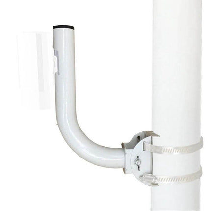 Adjustable Mounting Bracket for Outdoor Security Cameras white L-shaped pole mount with clamps for wall or pole installation