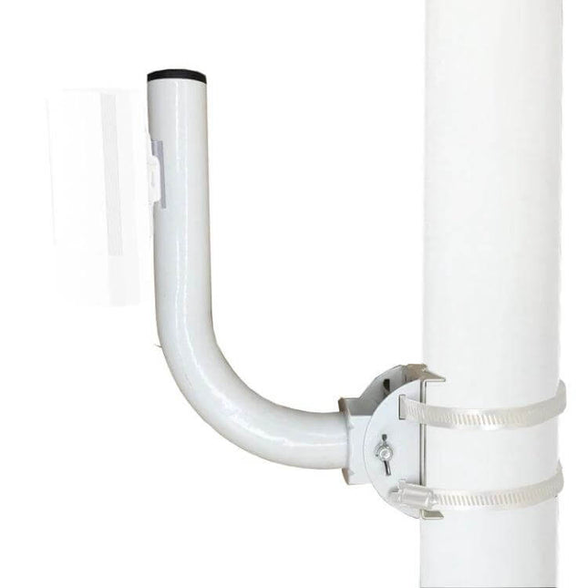 Adjustable Mounting Bracket for Outdoor Security Cameras white L-shaped pole mount with clamps for wall or pole installation