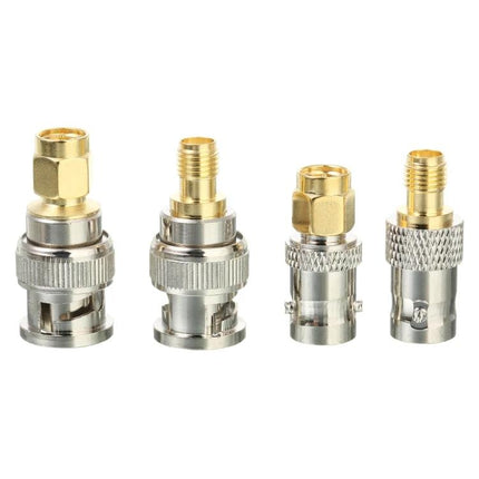 SMA to BNC RF Adapter Set - 4 Pieces for Electronic Connections, four gold/silver BNC and SMA adapters for RF equipment