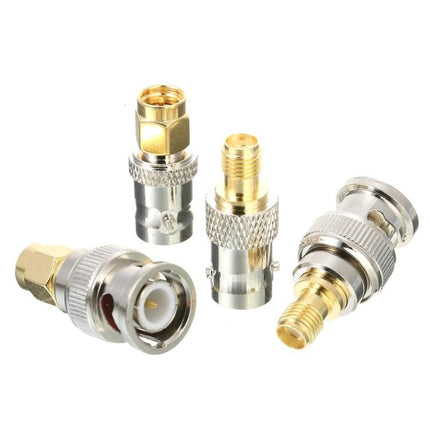 SMA to BNC RF Adapter Set - 4 Pieces for Electronic Connections showing four BNC and SMA connectors for radio and lab use