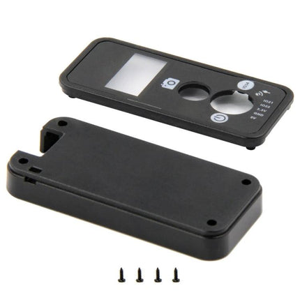 TTGO Black PVC Protective Case for T-Camera Module showing front and back pieces with cutouts and mounting screws
