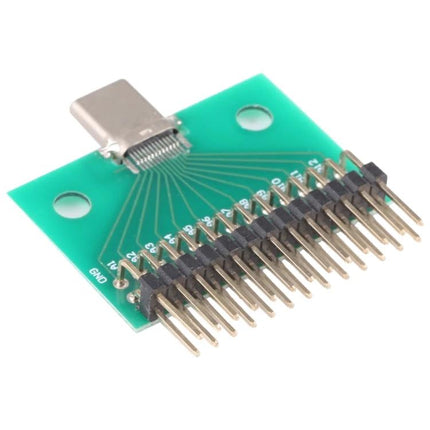 Professional USB Type C Male Test Board for Device Repair - green PCB with USB-C male connector and 24-pin header for diagnosing phone and laptop ports