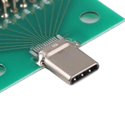 Professional USB Type C Male Test Board for Device Repair showing close-up of USB-C male connector soldered to green test PCB for diagnostics