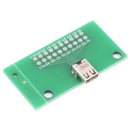 Micro HDMI Female Test Board for Device Repair Testing showing green PCB and mounted micro HDMI female connector for port functionality checks