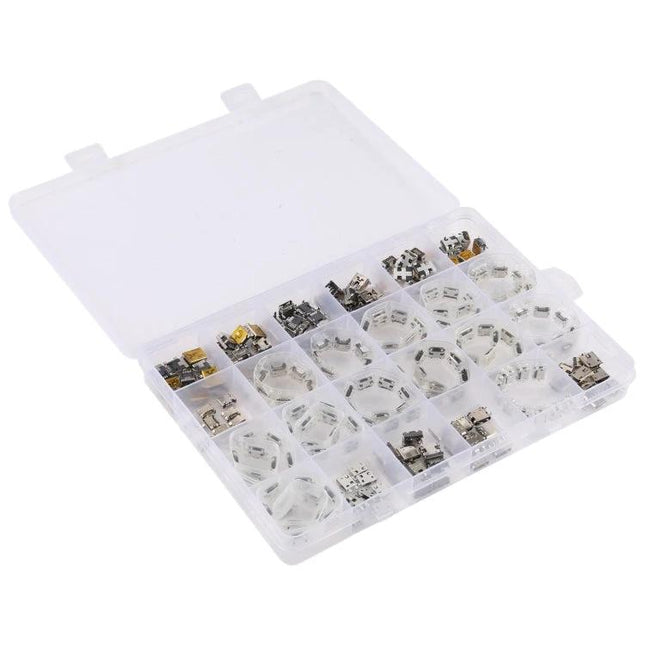 240-Piece Micro USB and Type C Charging Port Connector Set for Repairs in plastic organizer box with assorted connectors