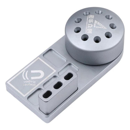 Magnetic Rotating Screwdriver Holder for Tool Organization - compact silver rotating holder with multiple bit slots and magnetic tray