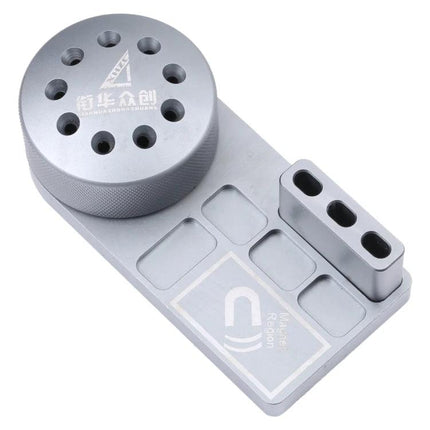 Magnetic Rotating Screwdriver Holder for Tool Organization - compact silver rotating organizer with multiple bit holes and magnetized tray
