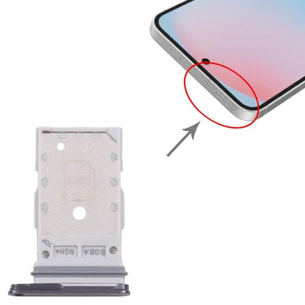 Samsung SIM Card Tray for Everyday Galaxy S24 FE Use - replacement tray shown next to Galaxy S24 FE side slot