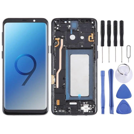 Samsung Galaxy S9 Replacement Screen for Everyday Phone Use showing front screen, frame and repair tools kit