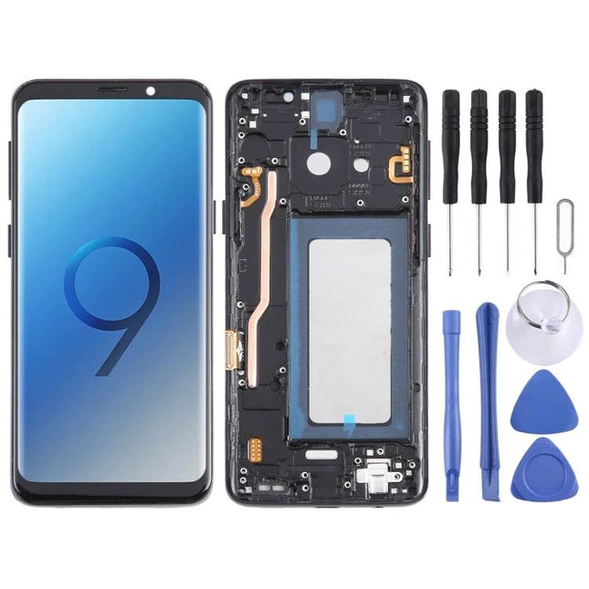 Samsung Galaxy S9 Replacement Screen for Everyday Phone Use showing front screen, frame and repair tools kit