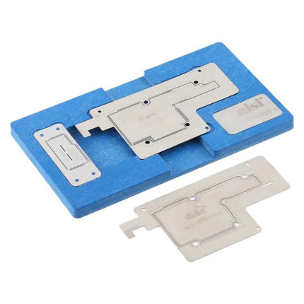 Kaisi Precision Stencil for iPhone X, XS, and XS Max Repairs - stainless steel soldering stencil on foam jig for precise component placement