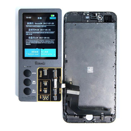 Qianli iCopy Plus Repair Tool for iPhone Screen Color Restoration connected to an iPhone display for chip data transfer and color calibration