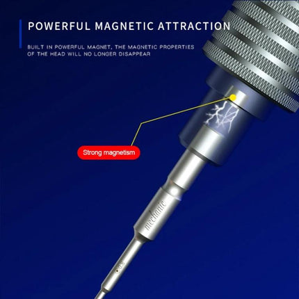 Mechanic Mortar Mini iShell Phillips 1.2mm Precision Screwdriver for Electronics showing magnetic bit, textured handle, and smooth rotation bearings