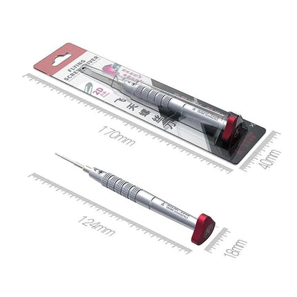 Y Shape Precision Screwdriver for Phone and Device Repairs showing silver Y-tip precision tool with red cap and packaging