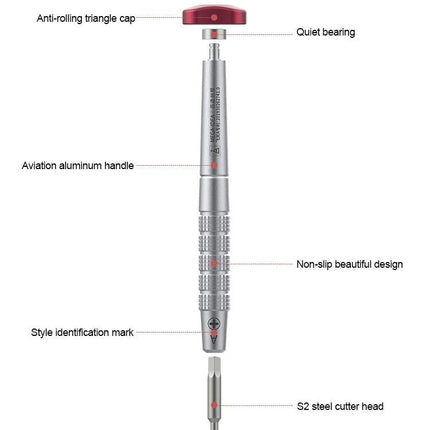 Y Shape Precision Screwdriver for Phone and Device Repairs - compact aluminum handle, anti-rolling cap, quiet bearing, non-slip grip, S2 steel cutter head