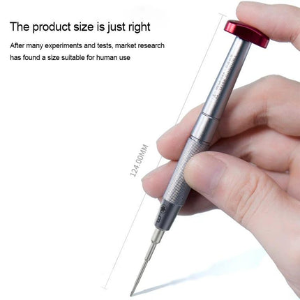 S2 Five Star Precision Screwdriver for Mobile Device Repair showing compact S2 steel handle and rotating cap in hand