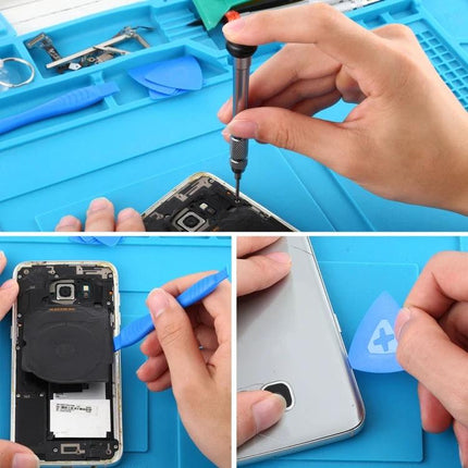 Professional 8-in-1 Repair Tool Set for Electronic Devices being used to open and fix a smartphone with precision tools