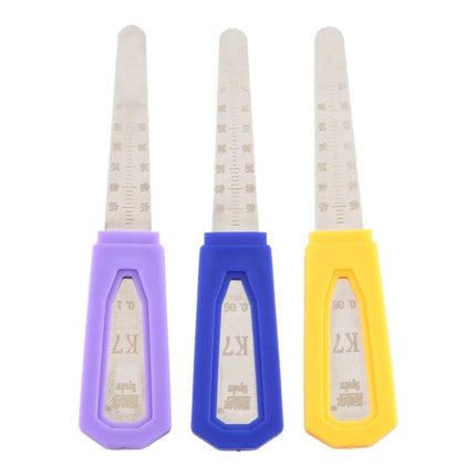 Spahr K7 Stainless Steel Ruler for Phone Repair Tool - three slim rulers with purple blue yellow handles for precise smartphone and tablet measurements