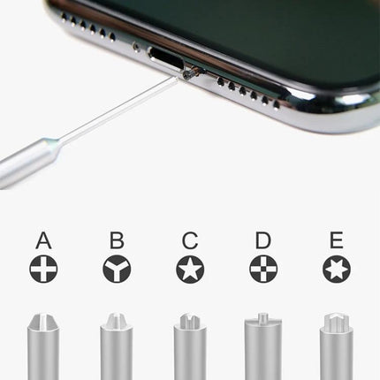 Non-Slip Torx T2 Screwdriver for Device and Toy Repair showing Torx T2 bit engaged in smartphone port with compact non-slip handle