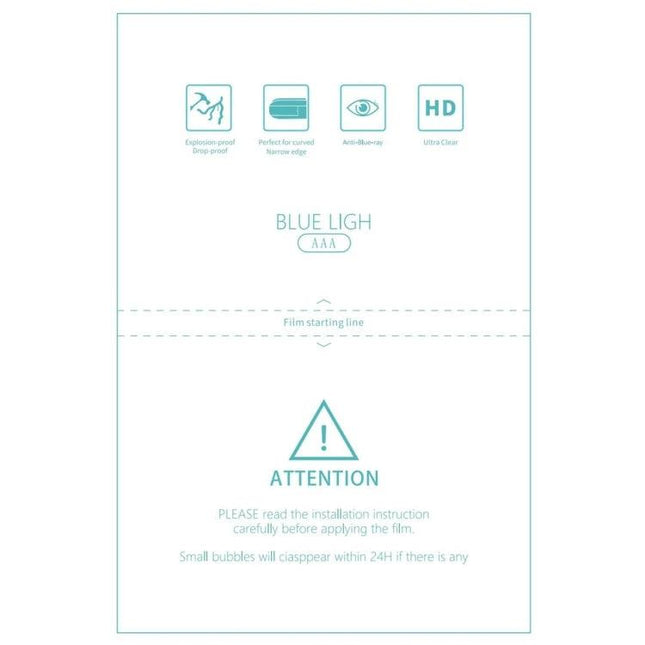 Anti-Blue Ray TPU Film Set for Screen Eye Protection, 50 Pieces - blue light protective film instructions packaging image