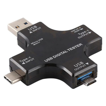 Multifunctional USB Safety Tester for Monitoring Charging Devices compact USB digital tester showing USB-A, Type-C and Micro-USB ports