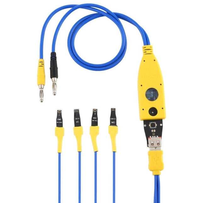 Mechanic iBoot Mini Cable for Android Charging Devices compact blue/yellow boot and charging cable with multiple adapter tips and safety indicators