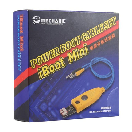 Mechanic iBoot Mini Cable for Android Charging Devices box showing yellow cable and blue cord for power booting
