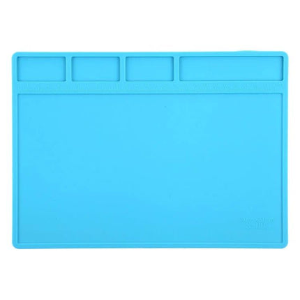 Insulation Heat-Resistant ESD Mat for Repair Work, 28 x 20 cm - blue repair workstation mat with component pockets and anti-static surface