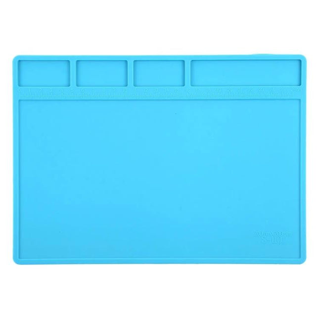 Insulation Heat-Resistant ESD Mat for Repair Work, 28 x 20 cm - blue repair workstation mat with component pockets and anti-static surface