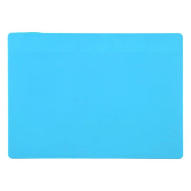 Insulation Heat-Resistant ESD Mat for Repair Work, 28 x 20 cm - blue compact anti-static heat-resistant repair mat with pre-drilled holes for screws and ICs