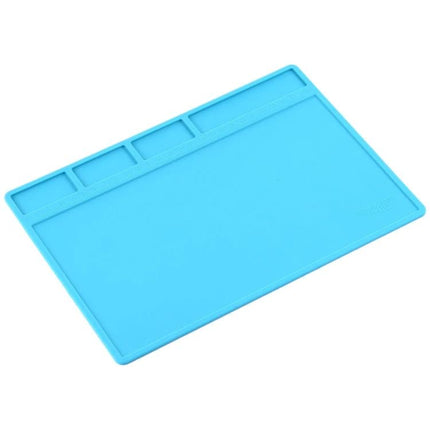 Insulation Heat-Resistant ESD Mat for Repair Work, 28 x 20 cm blue workbench mat with pre-drilled holes and component trays